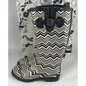 CL By Laundry‎ Chevron Rain Boots Black Beige Size